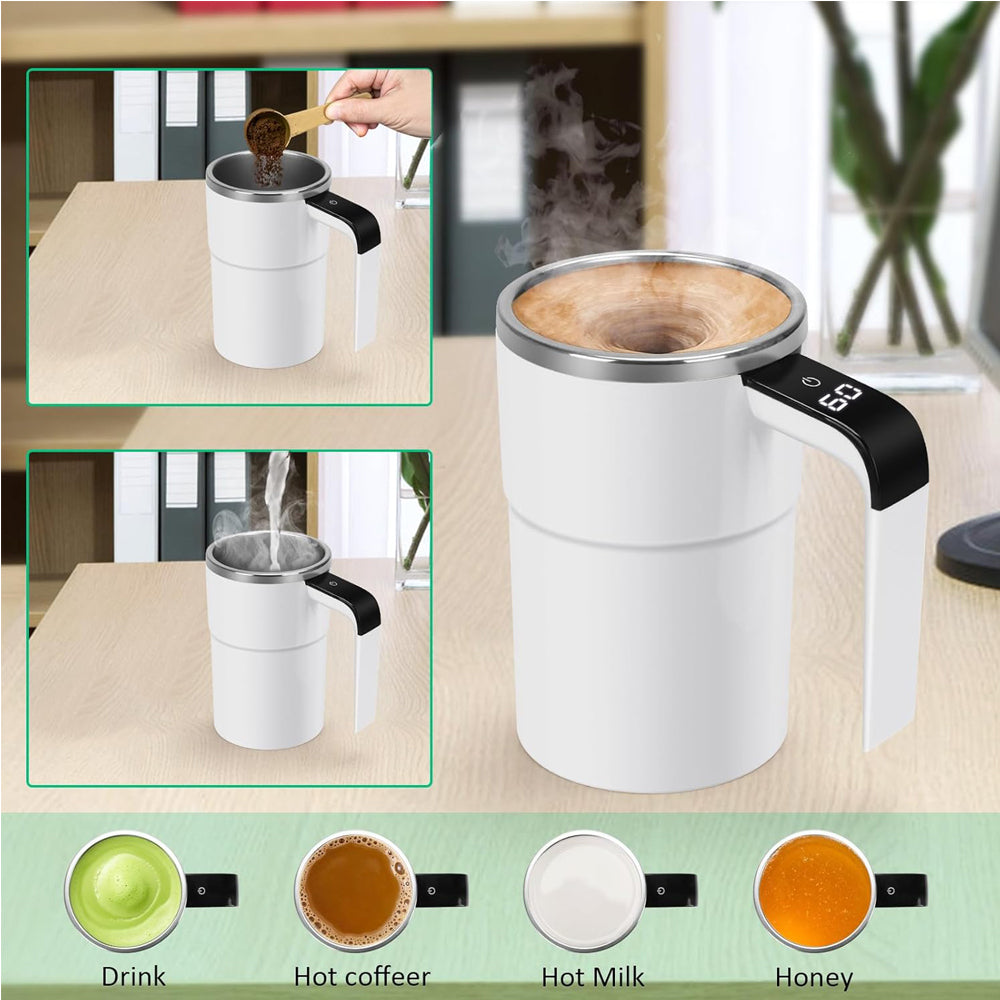 12oz Self Stirring Mug, Auto Magnetic Coffee Mug With LED Display Temperature, Rechargeable Automatic Stirring Cup
